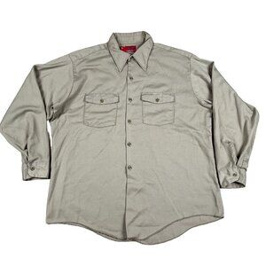 Vintage Dickies Long Sleeve Tan Button Down Shirt Size Large Made in the USA